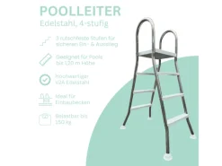 Poolleiter Edelstahl 3-stufig mit Handlauf bis 120 cm*Poolomio Clearance
