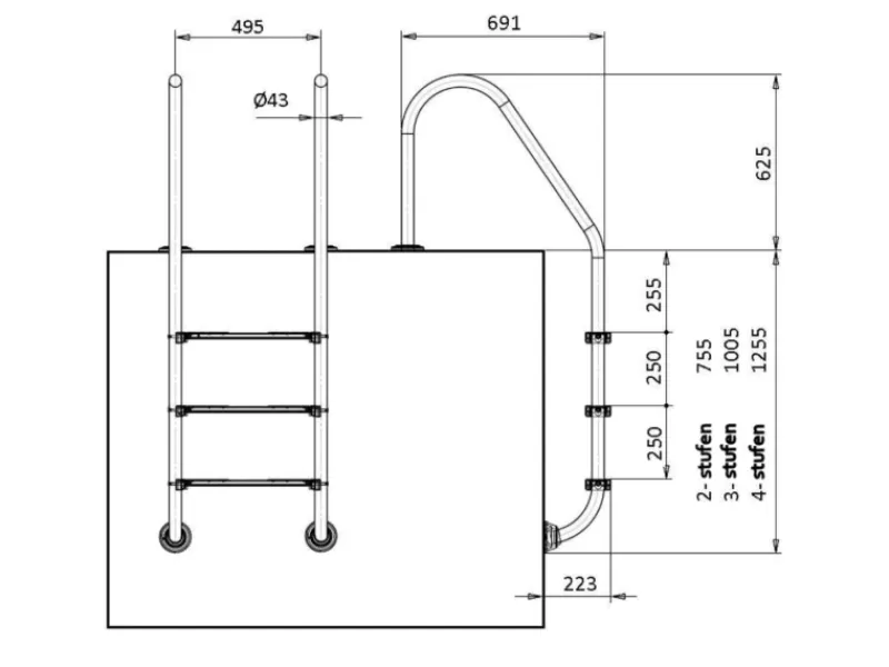 Poolleiter Einhängeleiter Edelstahl 3-stufig für Pools ab 1,20 m*Poolomio Online