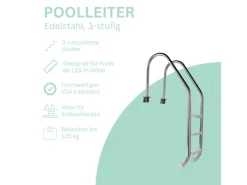 Poolleiter Einhängeleiter Edelstahl 3-stufig für Pools ab 1,20 m*Poolomio Online
