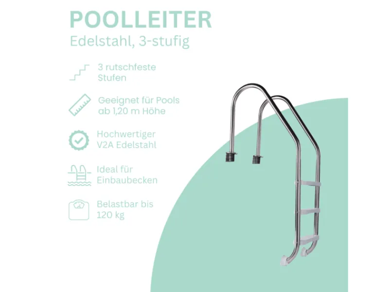 Poolleiter Einhängeleiter Edelstahl 3-stufig für Pools ab 1,20 m*Poolomio Online