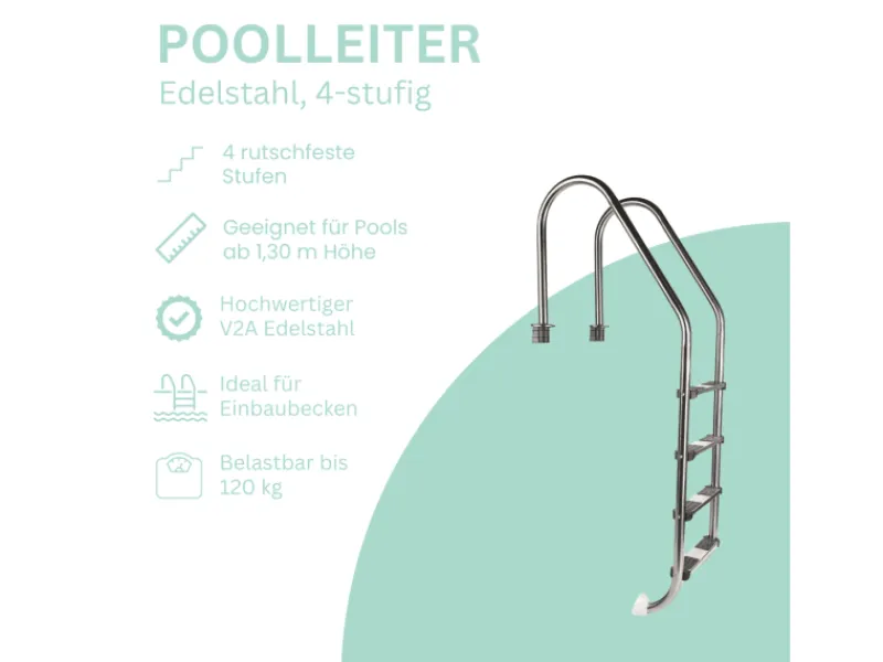 Poolleiter Einhängeleiter Edelstahl 4-stufig für Pools ab 1,30 m*Poolomio Sale