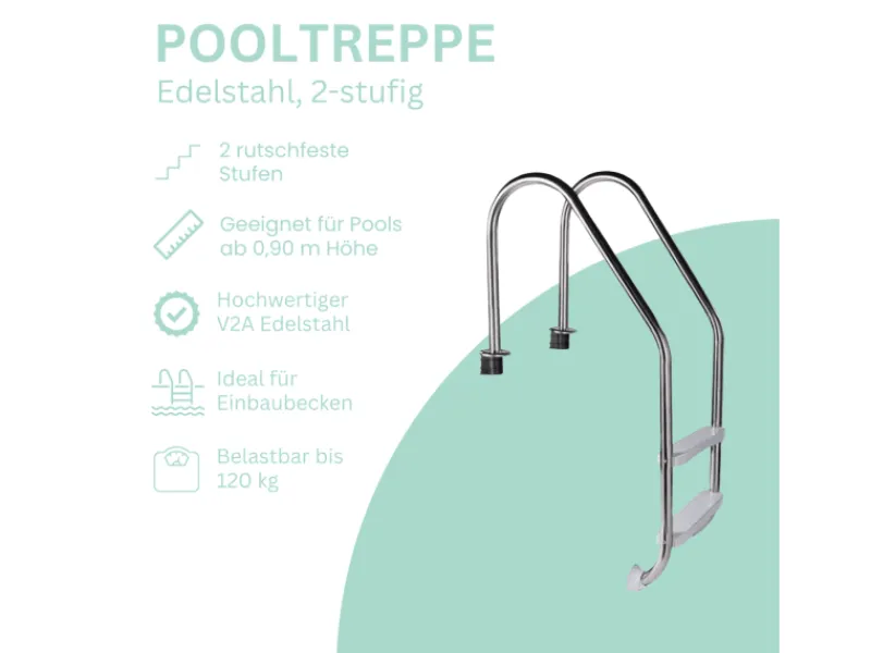 Poolleiter Einhängeleiter Edelstahl 2-stufig für Pools ab 0,90 m*Poolomio Sale