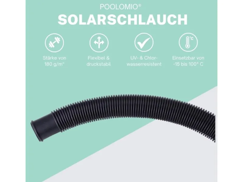 Poolomio Poolreinigung|Solarschlauch 32mm Schwarz mit Trennmuffen, 6 Meter