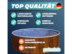 Poolomio Aufstellpools|Stahlwandpool Set Rund 460 x 120 cm Holzoptik Aufstellpool mit Innenfolie, Skimmer und Einlaufdüse