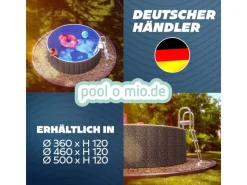 Poolomio Aufstellpools|Stahlwandpool Set Rund 500 x 120 cm Rattan Aufstellpool mit Innenfolie, Skimmer und Einlaufdüse