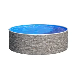 Stahlwandpool Set Rund 460 x 120 cm Steinoptik Aufstellpool mit Innenfolie, Skimmer und Einlaufdüse*Poolomio Online