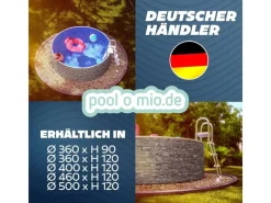 Stahlwandpool Set Rund 460 x 120 cm Steinoptik Aufstellpool mit Innenfolie, Skimmer und Einlaufdüse*Poolomio Online