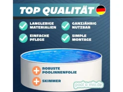 Poolomio Aufstellpools|Stahlwandpool Set Rund 360 x 90 cm Weiß Aufstellpool mit Innenfolie, Skimmer und Einlaufdüse