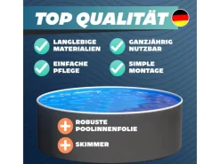 Stahlwandpool Set Rund 360 x 120 cm Graphite Aufstellpool mit Innenfolie Skimmer und Einlaufdüse*Poolomio Clearance
