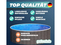 Stahlwandpool Set Rund 460 x 120 cm Rattan Aufstellpool mit Innenfolie, Skimmer und Einlaufdüse*Poolomio Best