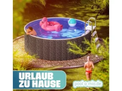 Stahlwandpool Set Rund 360 x 120 cm Rattan Aufstellpool mit Innenfolie, Skimmer und Einlaufdüse*Poolomio Discount