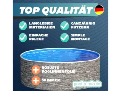 Poolomio Aufstellpools|Stahlwandpool Set Rund 400 x 120 cm Steinoptik Aufstellpool mit Innenfolie, Skimmer und Einlaufdüse