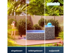 Poolomio Aufstellpools|Stahlwandpool Set Rund 400 x 120 cm Steinoptik Aufstellpool mit Innenfolie, Skimmer und Einlaufdüse