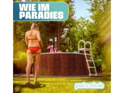 Poolomio Aufstellpools|Stahlwandpool Set Rund 360 x 90 cm Holzoptik Aufstellpool mit Poolleiter, Innenfolie, Skimmer und Einlaufdüse