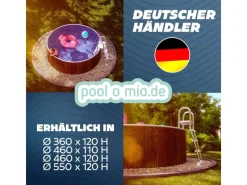 Poolomio Aufstellpools|Stahlwandpool Set Rund 360 x 90 cm Holzoptik Aufstellpool mit Poolleiter, Innenfolie, Skimmer und Einlaufdüse