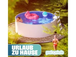 Poolomio Aufstellpools|Stahlwandpool Set Rund 460 x 120 cm Weiß Aufstellpool mit Innenfolie, Skimmer und Einlaufdüse