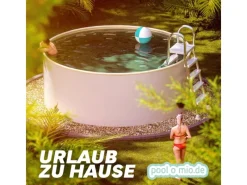 Poolomio Aufstellpools|Stahlwandpool Set Rund 600 x 120 cm Aufstellpool mit 0,6 mm Stahlwand, 0,6 mm Innenfolie Sand, Skimmer und Einlaufdüse