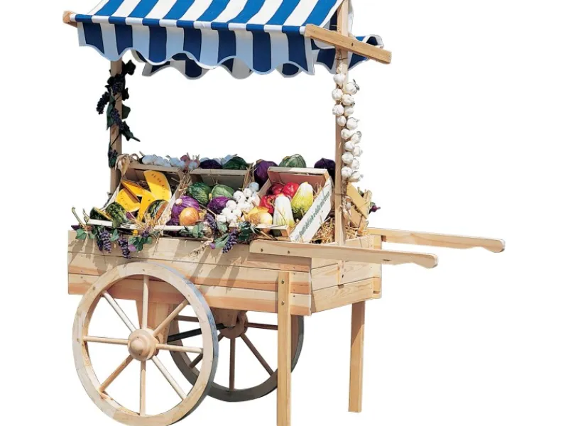 Promadino Gartendekoration|Marktwagen Kiefernholz mit Baldachin Weiß/ (LxBxH) 173x82x184 cm