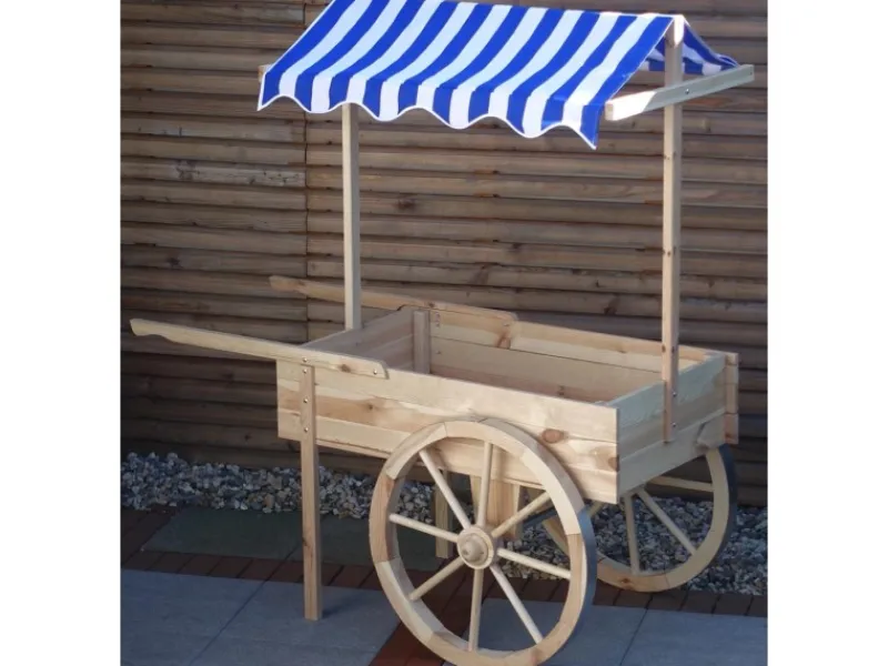 Promadino Gartendekoration|Marktwagen Kiefernholz mit Baldachin Weiß/ (LxBxH) 173x82x184 cm