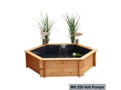 Promadino Rund Um Den Teich|Teichfolien|Sechseck-Hochteich Ø 125 cm inkl. Pumpe 220 Volt aus Kiefernholz