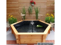 Promadino Rund Um Den Teich|Teichfolien|Sechseck-Hochteich Ø 125 cm inkl. Pumpe 220 Volt aus Kiefernholz