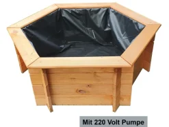 Promadino Teichfolien|Rund Um Den Teich|Sechseck-Hochteich Ø 100 cm inkl. Pumpe 220 Volt aus Kiefernholz