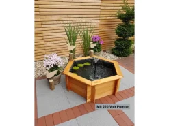 Promadino Teichfolien|Rund Um Den Teich|Sechseck-Hochteich Ø 100 cm inkl. Pumpe 220 Volt aus Kiefernholz