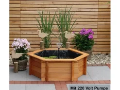 Promadino Teichfolien|Rund Um Den Teich|Sechseck-Hochteich Ø 100 cm inkl. Pumpe 220 Volt aus Kiefernholz