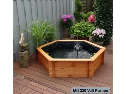 Sechseck-Hochteich Ø 200 cm inkl. Pumpe 220 Volt aus Kiefernholz*Promadino