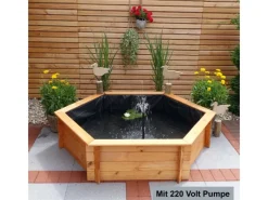 Sechseck-Hochteich Ø 200 cm inkl. Pumpe 220 Volt aus Kiefernholz*Promadino