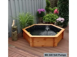 Sechseck-Hochteich Ø 150 cm inkl. Pumpe 220 Volt aus Kiefernholz*Promadino Discount