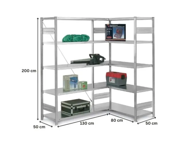 PROREGAL Sportgeräte|Eckregal Stecksystem T-Profil HxBxT 200 x 130 x 50 cm 5 Ebenen Traglast 124 kg