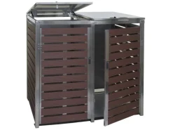 PROREGAL Weitere Ordnungssysteme Für Den Garten|2er Mülltonnenverkleidung HxBxT 119x134x84 cm Walnuss-Holzoptik Mülltonnenbox Mülltonnenabdeckung WPC Edelstahl 78kg