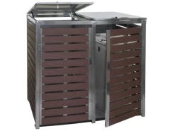 PROREGAL Weitere Ordnungssysteme Für Den Garten|2er Mülltonnenverkleidung HxBxT 119x134x84 cm Walnuss-Holzoptik Mülltonnenbox Mülltonnenabdeckung WPC Edelstahl 78kg