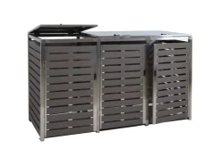 3er Mülltonnenverkleidung HxBxT 120x200x85 cm Mülltonnenbox Mülltonnenabdeckung WPC Edelstahl 104kg*PROREGAL Clearance