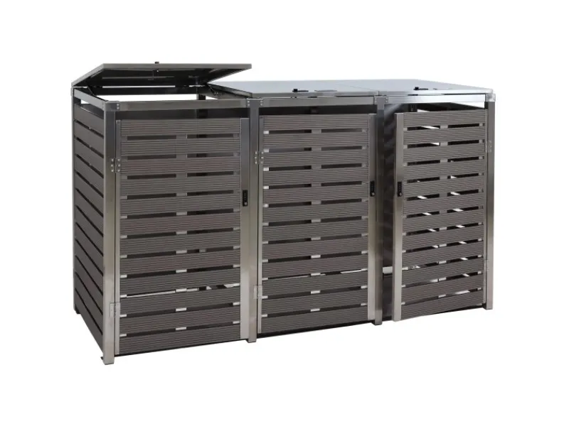 3er Mülltonnenverkleidung HxBxT 120x200x85 cm Mülltonnenbox Mülltonnenabdeckung WPC Edelstahl 104kg*PROREGAL Clearance
