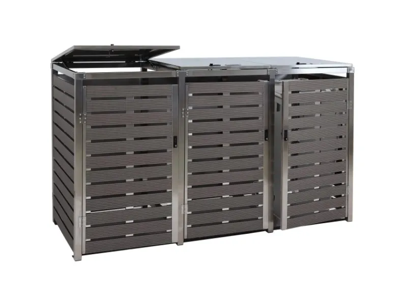 3er Mülltonnenverkleidung HxBxT 120x200x85 cm Mülltonnenbox Mülltonnenabdeckung WPC Edelstahl 104kg*PROREGAL Clearance