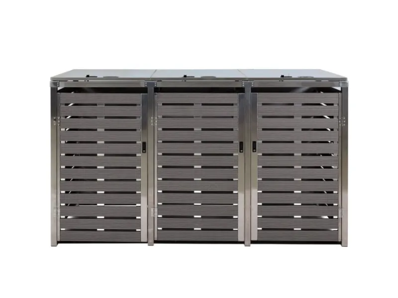 3er Mülltonnenverkleidung HxBxT 120x200x85 cm Mülltonnenbox Mülltonnenabdeckung WPC Edelstahl 104kg*PROREGAL Clearance