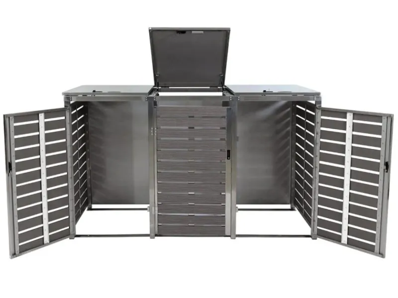 3er Mülltonnenverkleidung HxBxT 120x200x85 cm Mülltonnenbox Mülltonnenabdeckung WPC Edelstahl 104kg*PROREGAL Clearance