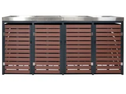 PROREGAL Weitere Ordnungssysteme Für Den Garten|4er Mülltonnenverkleidung Mit Pflanzkasten HxBxT 124x265x84 cm Walnuss-Holzoptik Mülltonne WPC Edelstahl 132kg