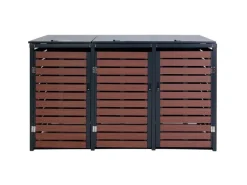 PROREGAL Weitere Ordnungssysteme Für Den Garten|3er Mülltonnenverkleidung HxBxT 119x205x84 cm Walnuss-Holzoptik Mülltonnenbox Mülltonnenabdeckung WPC Metall 109kg