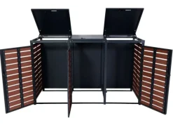 PROREGAL Weitere Ordnungssysteme Für Den Garten|3er Mülltonnenverkleidung HxBxT 119x205x84 cm Walnuss-Holzoptik Mülltonnenbox Mülltonnenabdeckung WPC Metall 109kg