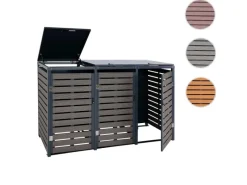 PROREGAL Weitere Ordnungssysteme Für Den Garten|3er Mülltonnenverkleidung HxBxT 119x205x84 cm Walnuss-Holzoptik Mülltonnenbox Mülltonnenabdeckung WPC Metall 109kg