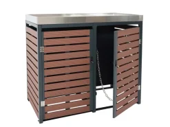 PROREGAL Weitere Ordnungssysteme Für Den Garten|2er Mülltonnenverkleidung Mit Pflanzkasten HxBxT 124x134x84 cm Walnuss-Holzoptik Mülltonne WPC Edelstahl 79kg