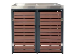 PROREGAL Weitere Ordnungssysteme Für Den Garten|2er Mülltonnenverkleidung Mit Pflanzkasten HxBxT 124x134x84 cm Walnuss-Holzoptik Mülltonne WPC Edelstahl 79kg