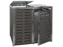 2er Mülltonnenverkleidung HxBxT 119x134x84 cm Mülltonnenbox Mülltonnenabdeckung WPC Edelstahl 78kg*PROREGAL Clearance