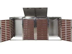 PROREGAL Weitere Ordnungssysteme Für Den Garten|4er Mülltonnenverkleidung HxBxT 120x264x85 cm Walnuss-Holzoptik Mülltonnenbox Mülltonnenabdeckung WPC Edelstahl 128kg