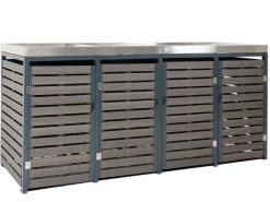 PROREGAL Weitere Ordnungssysteme Für Den Garten|4er Mülltonnenverkleidung Mit Pflanzkasten HxBxT 124x265x84 cm Mülltonne WPC Edelstahl 132kg