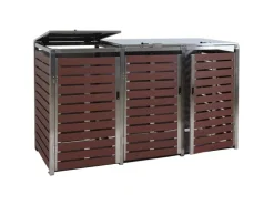 PROREGAL Weitere Ordnungssysteme Für Den Garten|3er Mülltonnenverkleidung HxBxT 120x200x85 cm Walnuss-Holzoptik Mülltonnenbox Mülltonnenabdeckung WPC Edelstahl 104kg