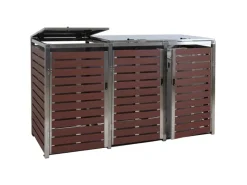 PROREGAL Weitere Ordnungssysteme Für Den Garten|3er Mülltonnenverkleidung HxBxT 120x200x85 cm Walnuss-Holzoptik Mülltonnenbox Mülltonnenabdeckung WPC Edelstahl 104kg